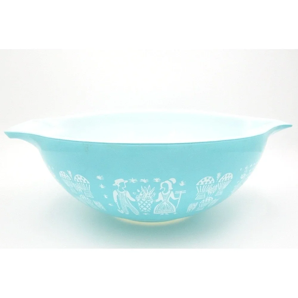 Vtg Pyrex Butterprint Turquoise 444 Cinderella Mixing Bowl 4 Qt Amish Print